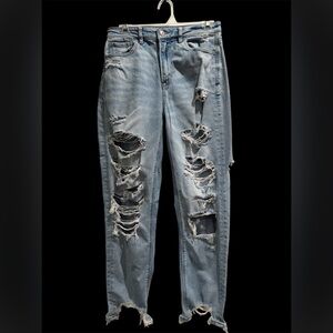 American Eagle Distressed Mom Jeans, size 6Reg, light wash.